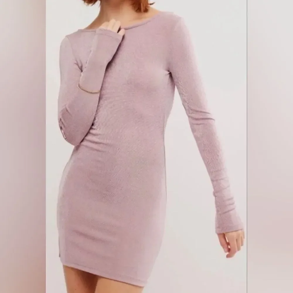 Free People Call Me LaterโLong Sleeve Backless Mini Dress In Dawn Pink - Picture 1 of 11